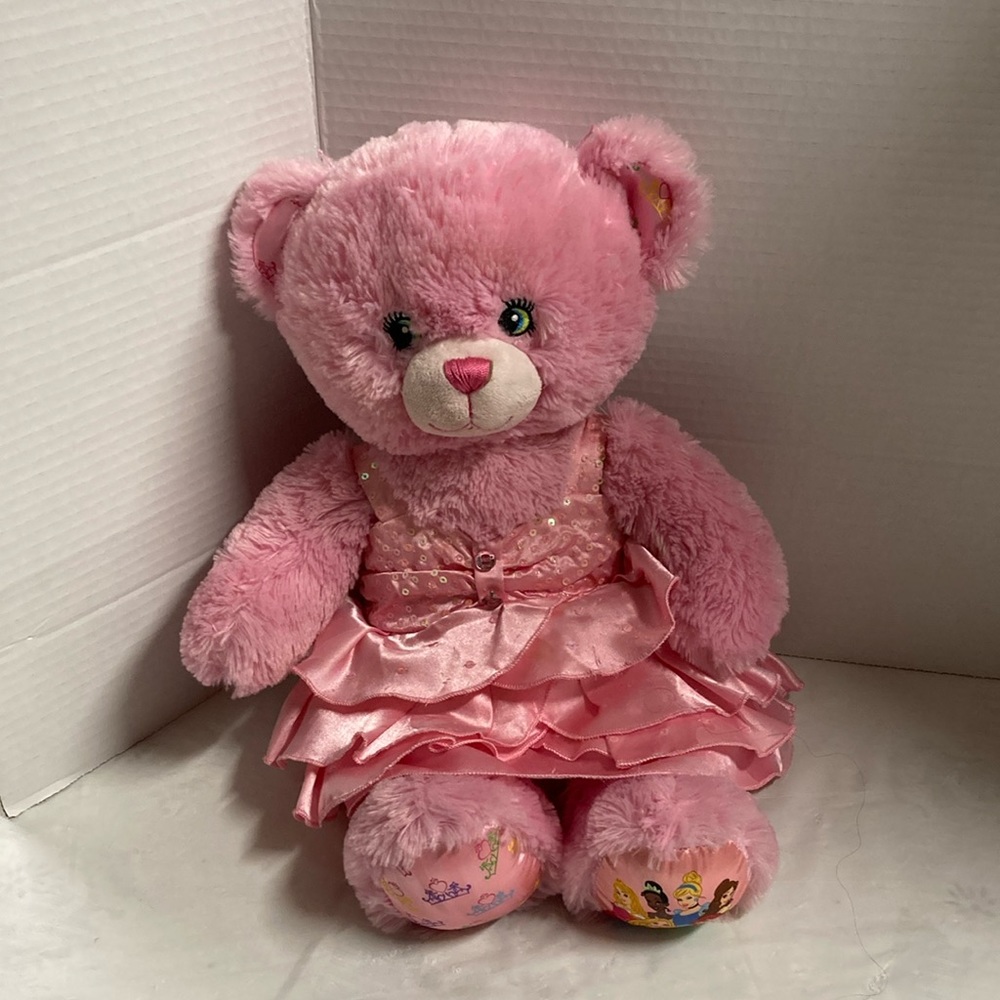 Build a Bear Workshop Pink Disney Princess Bear Pink Sequin Dress Soft Plush